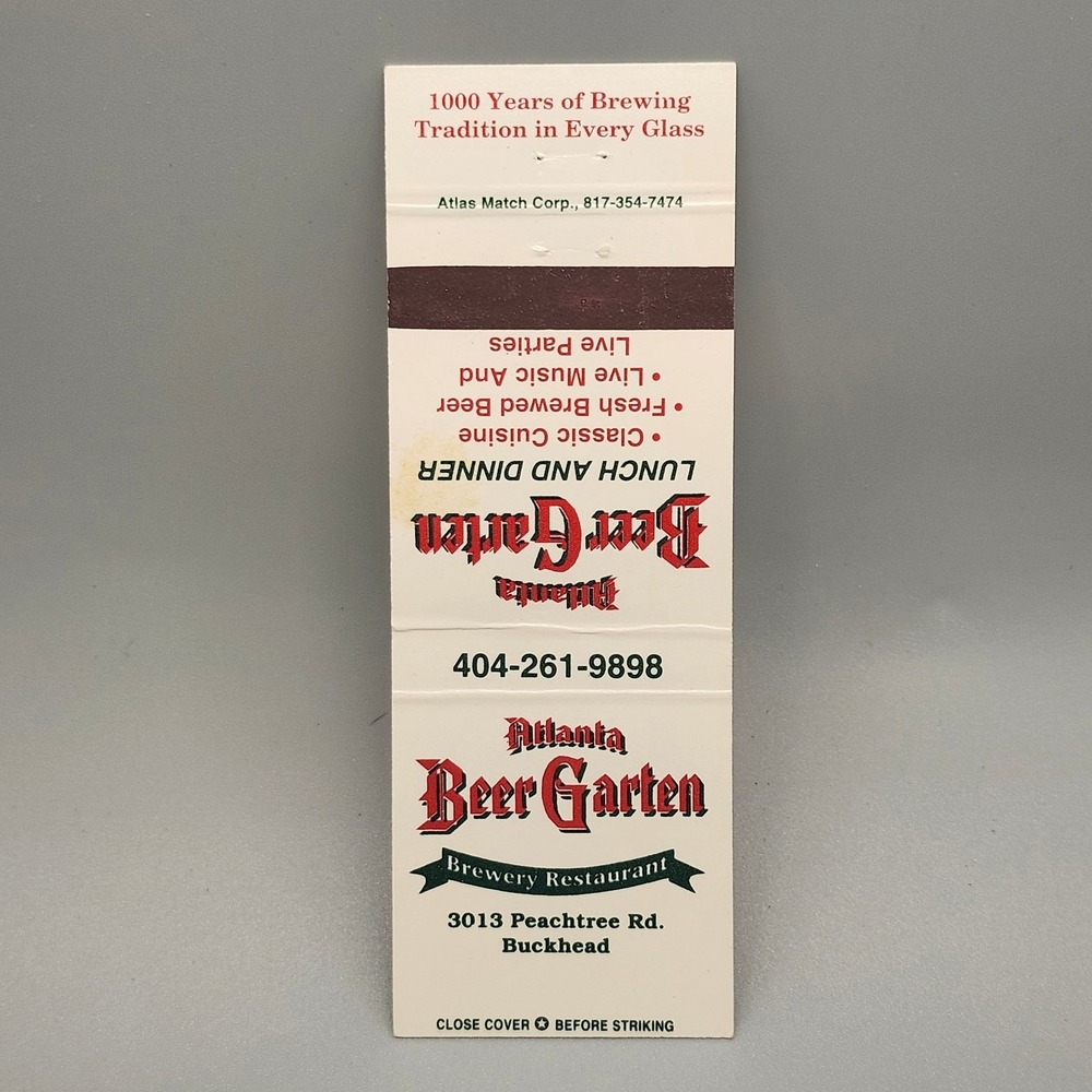Vintage Atlanta Beer Garten Matchbook Buckhead Brewery Restaurant Georgia